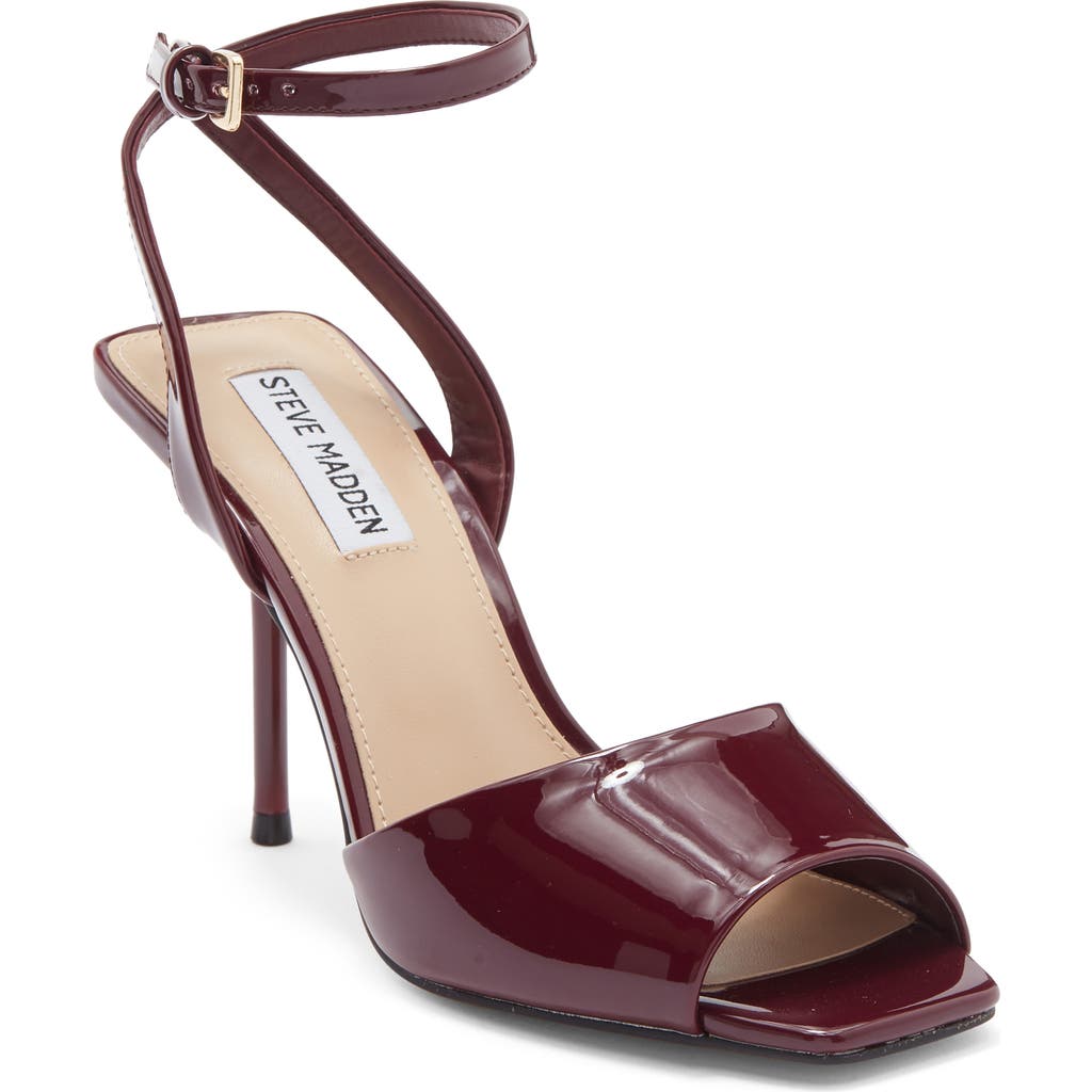 Steve Madden Leesha Patent Ankle Strap Sandal In Burgundy