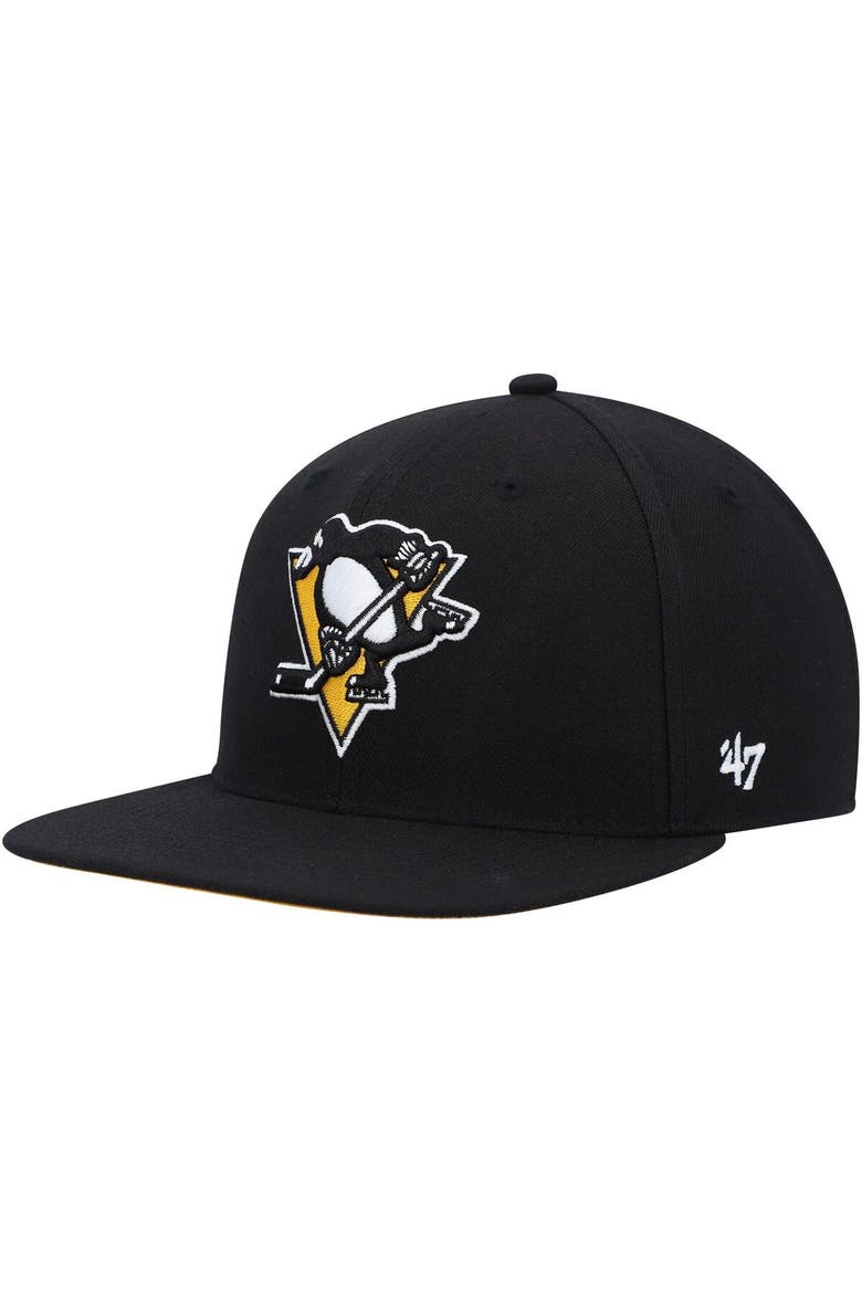 Men's '47  Black Pittsburgh Penguins Sure Shot Captain Snapback Hat, Alternate, color, Black
