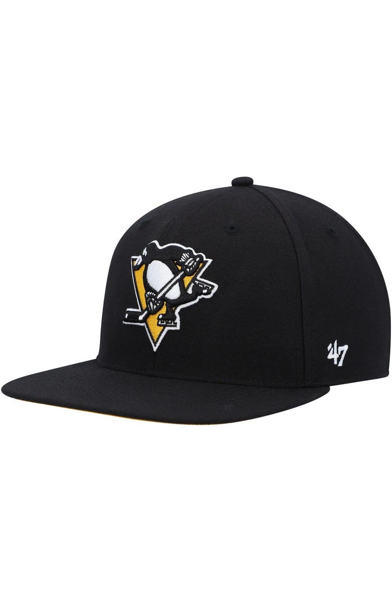 '47 Men's '47 Black Pittsburgh Penguins Sure Shot Captain Snapback Hat, Alternate, color, Black
