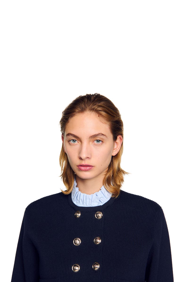 SANDRO Cardigan with removable ruffled collar, Alternate, color, 