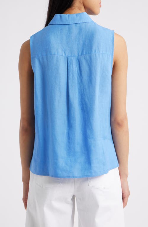 Eileen Fisher Classic Sleeveless Organic Linen Button-up Shirt In Ultma