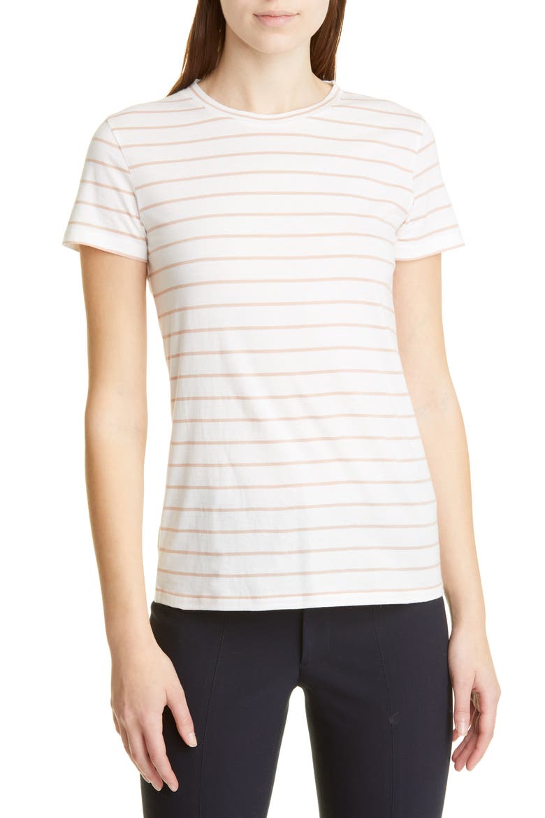 Essential Stripe Pima Cotton Crewneck Tee, Main, color, OFF WHITE/MORNING PINK