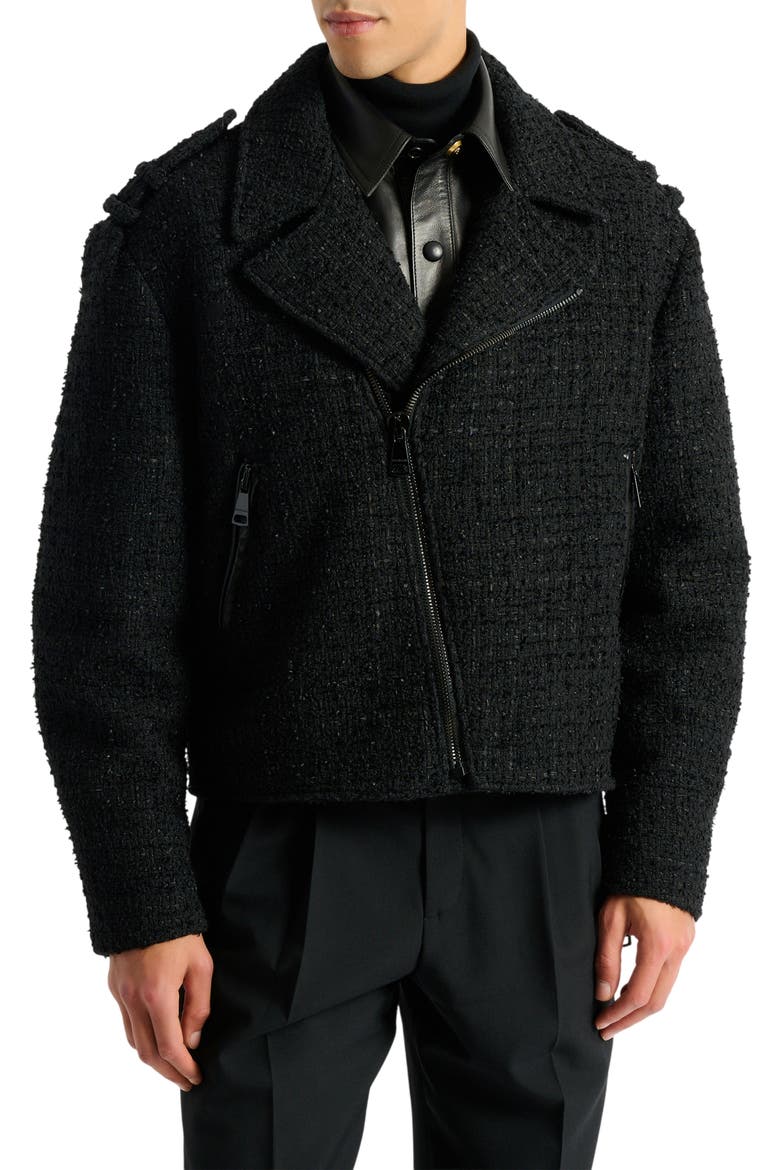 Tweed biker jacket, Alternate, color, black