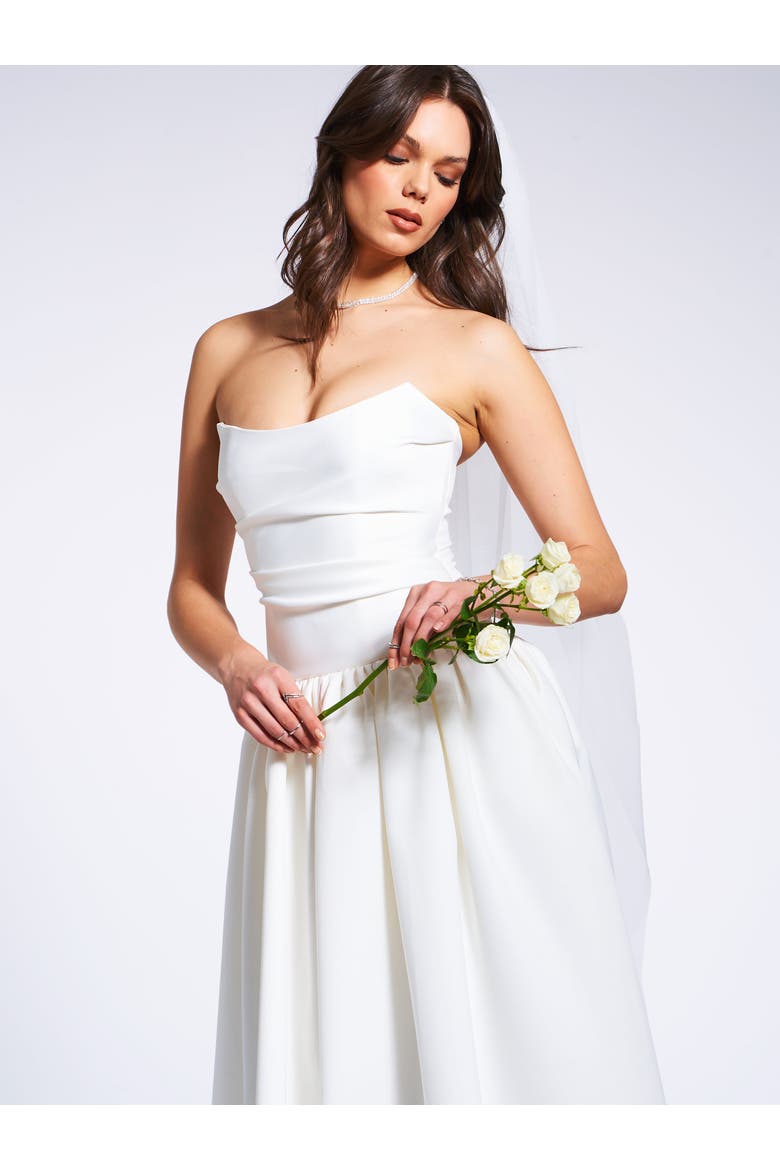 Umay Drop Waist Satin Corset Bridal Gown, Alternate, color, White