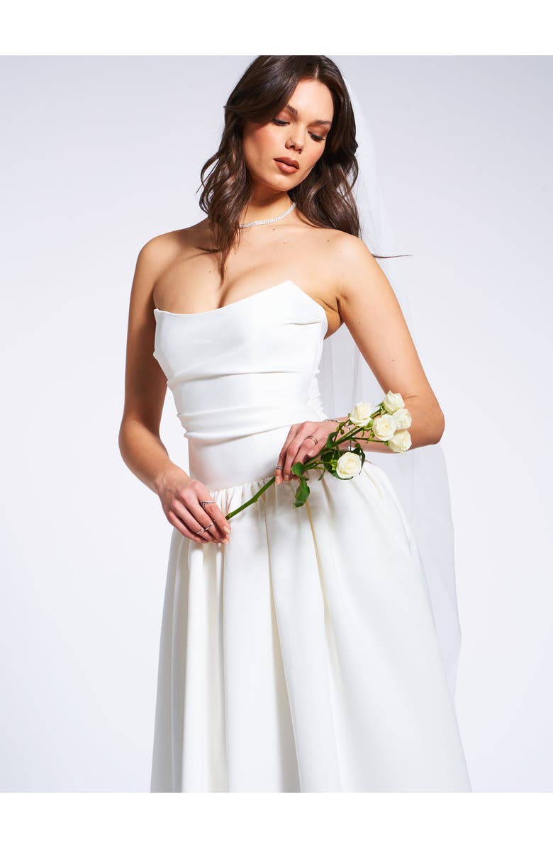 Miss Circle Umay Drop Waist Satin Corset Bridal Gown, Alternate, color, White