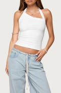 EDIKTED Kylan Asymmetric Stretch Cotton Halter Top