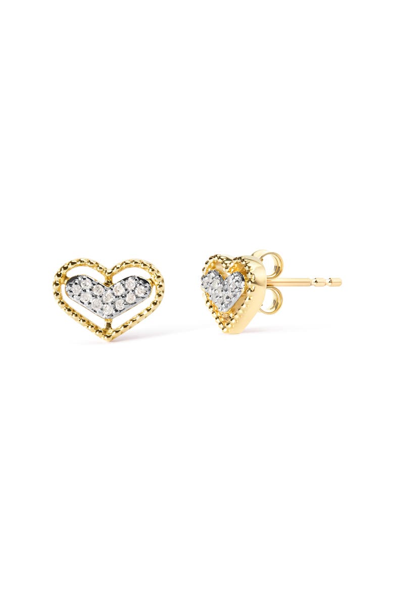 10K Yellow Gold 1/10 Ct Diamond Heart and Beaded Halo Stud Earrings, Alternate, color, Yellow