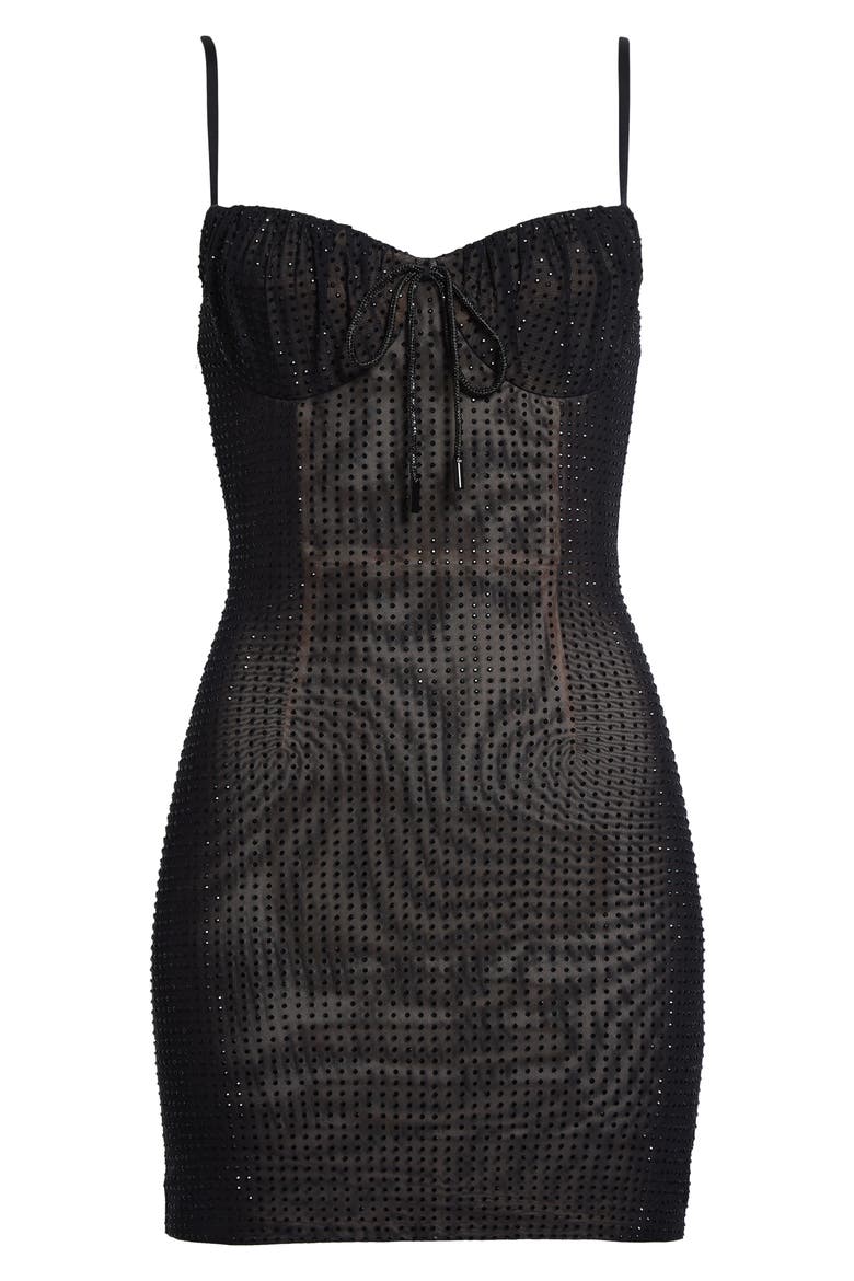 Crystal Hotfix Mesh Minidress, Alternate, color, BLACK