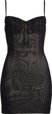 Area Crystal Hotfix Mesh Minidress