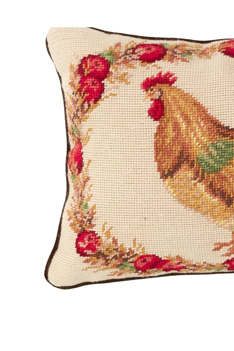 Harvest Rooster Needlepoint Accent Pillow, Alternate, color, Red
