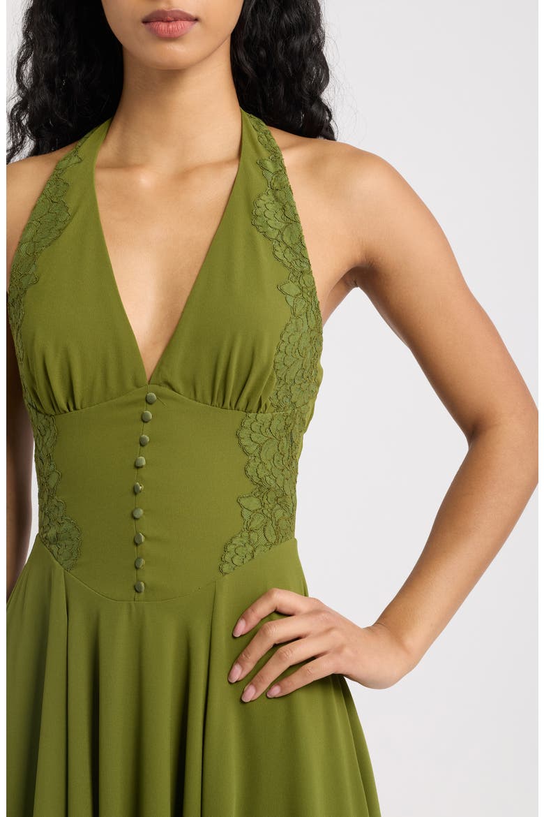 Coco Olive Georgette Lace Fit & Flare Midi Dress, Alternate, color, OLIVE