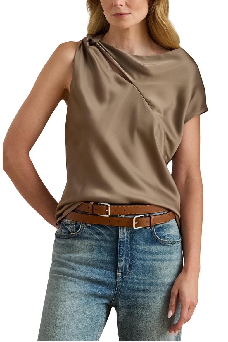 Asymmetric Drape Charmeuse Top, Main, color, TAUPE BROWN