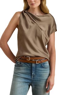 Lauren Ralph Lauren Asymmetric Drape Charmeuse Top