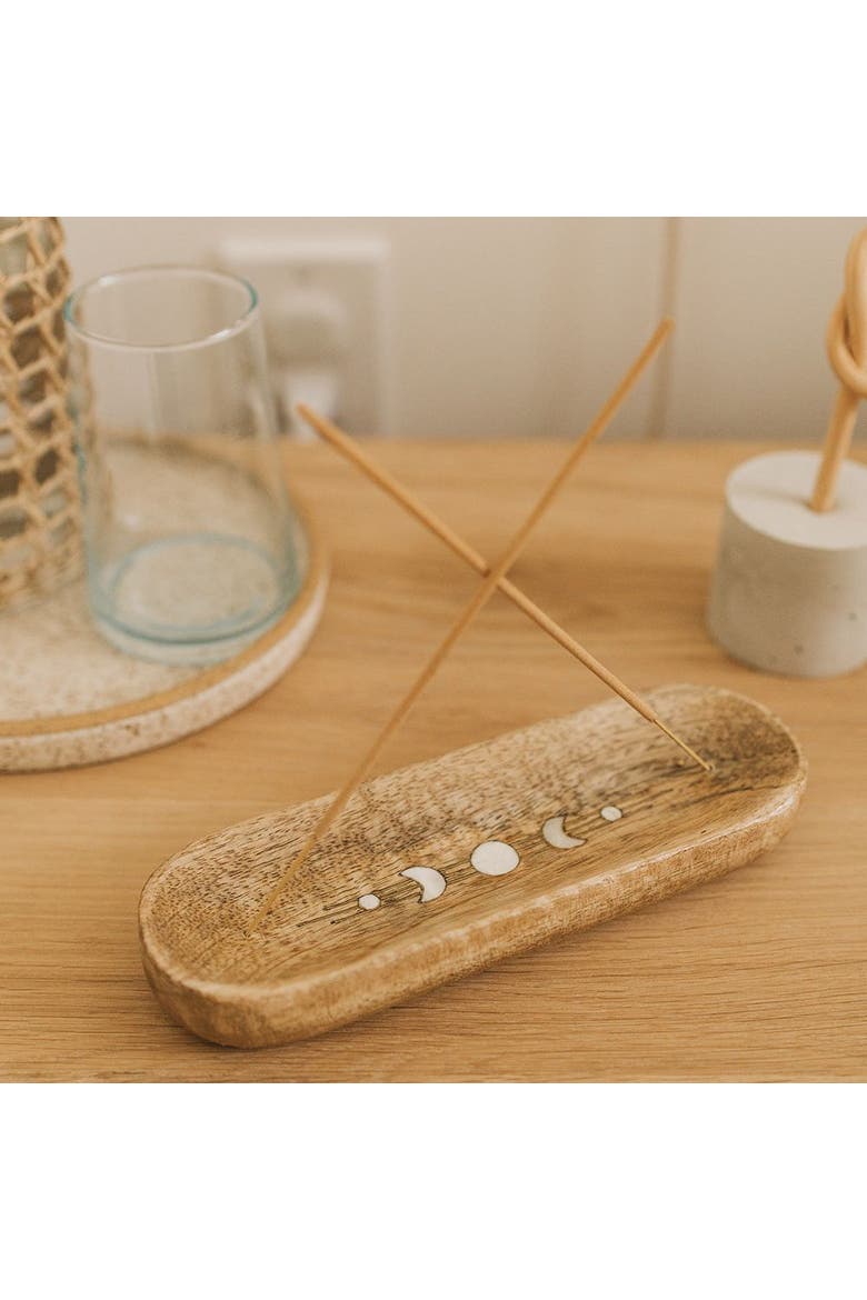 Indukala Moon Phase Double Incense Holder, Alternate, color, Brown