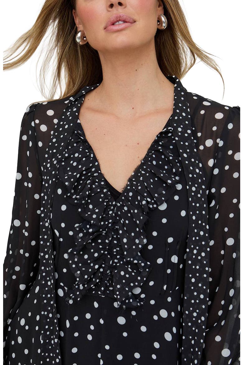 Margot Ruffle Neck Spot Print Maxi Dress, Alternate, color, Black