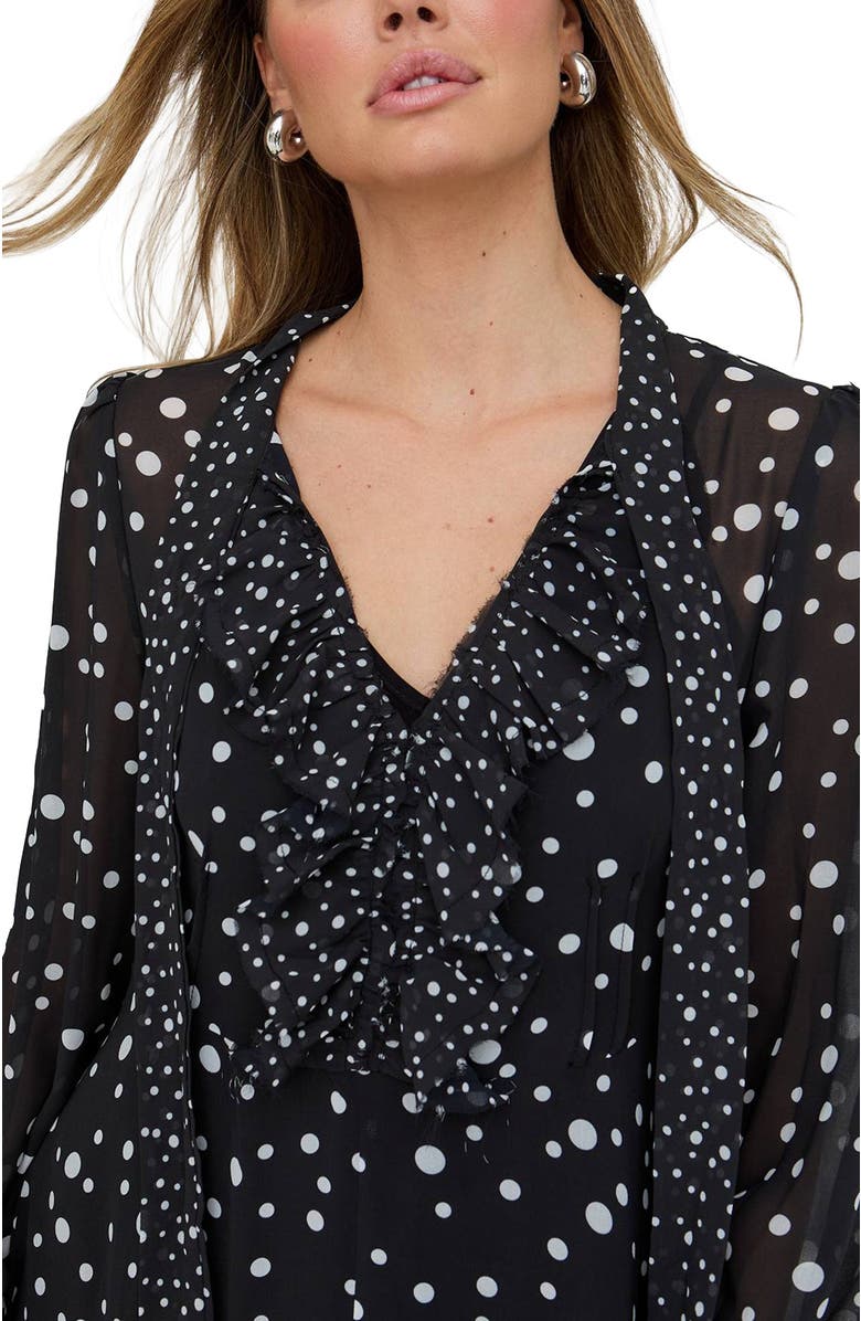 Lily and Lionel London Margot Ruffle Neck Spot Print Maxi Dress, Alternate, color, Black