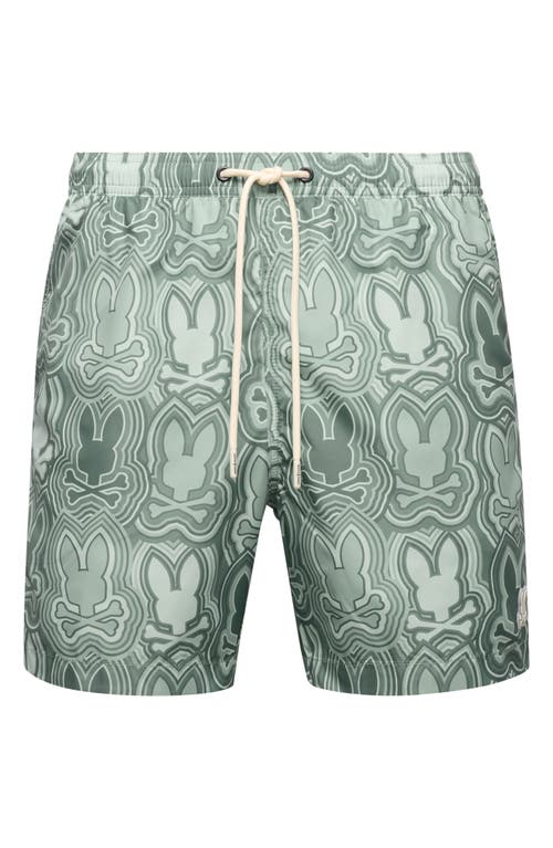 Psycho Bunny Chuck Bunny Print Swim Trunks