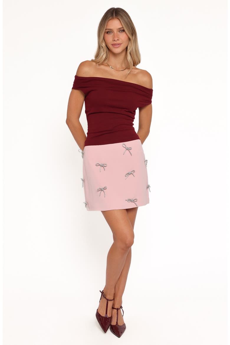 Effie Rhinestone Bow Miniskirt, Alternate, color, PINK