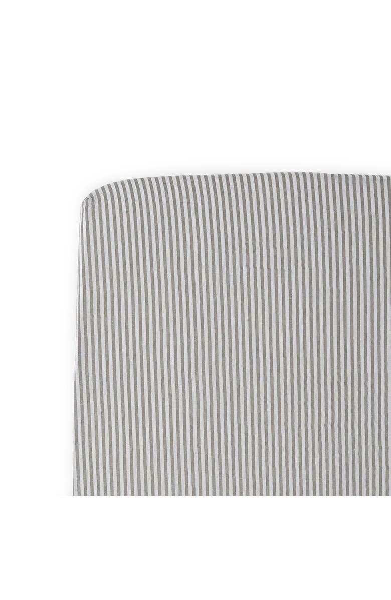 little unicorn Cotton Muslin Crib Sheet, Alternate, color, Grey Stripe