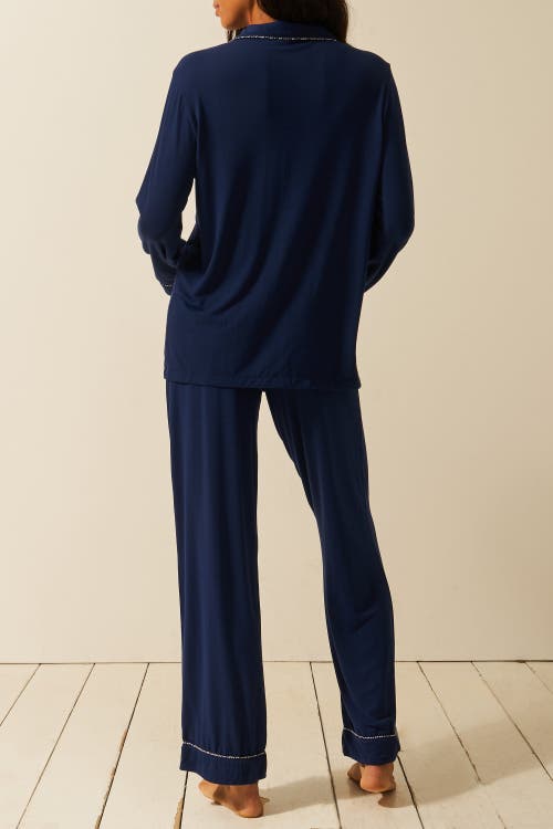 Stripe & Stare Long Pyjama Set In Blue