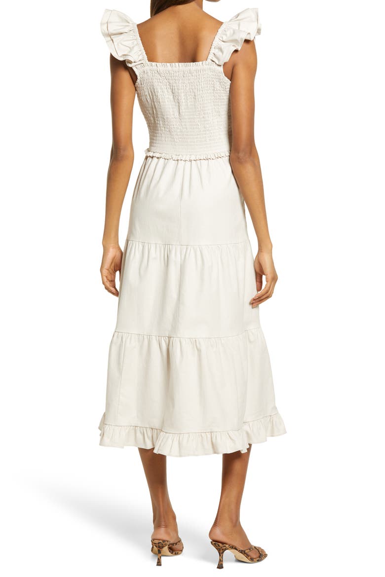 Smocked Bodice Linen Blend Sundress, Alternate, color, BEIGE FADED