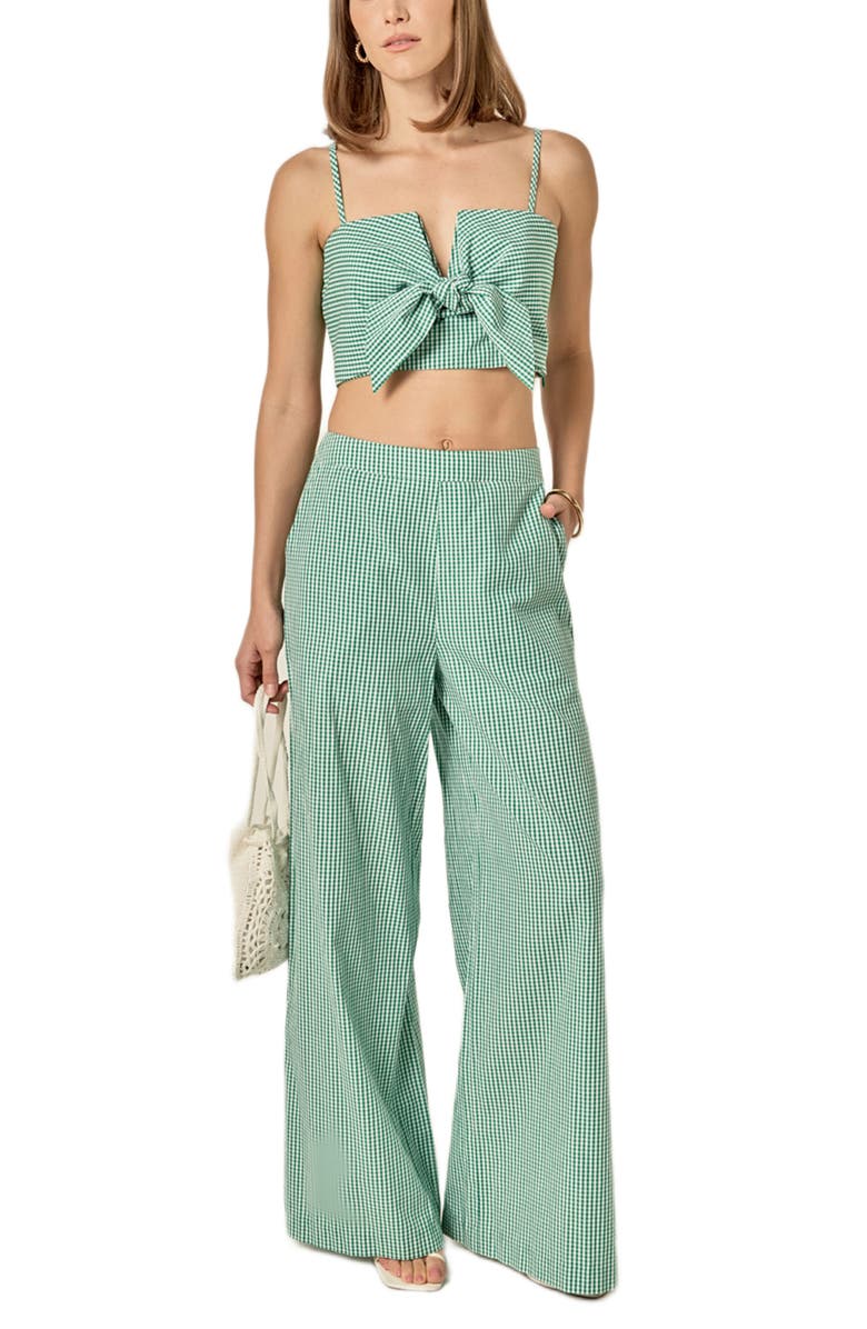 English Factory Check Wide Leg Pants, Alternate, color, Kelly Green