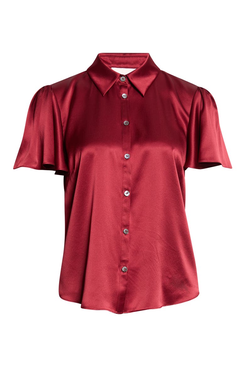 Fiona Flutter Sleeve Silk Satin Button-Up Shirt, Alternate, color, BERRYWINE