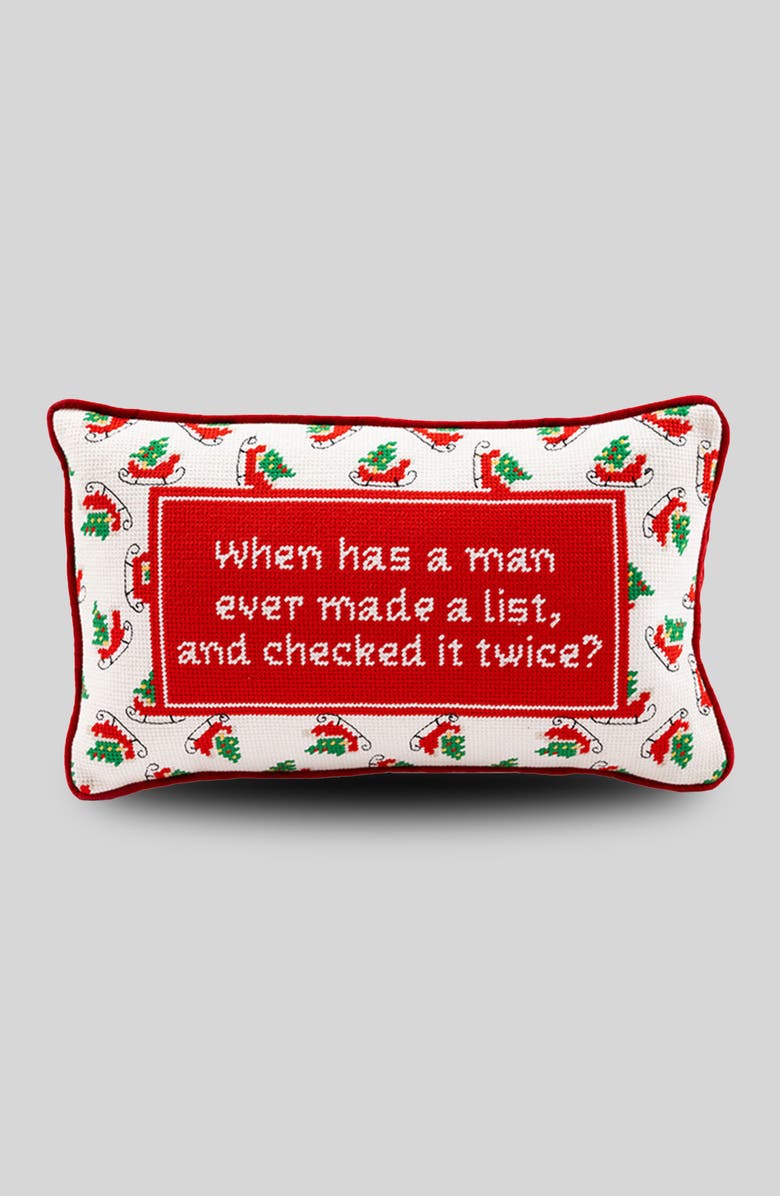 Furbish Check it Twice Needlepoint Pillow, Main, color, 