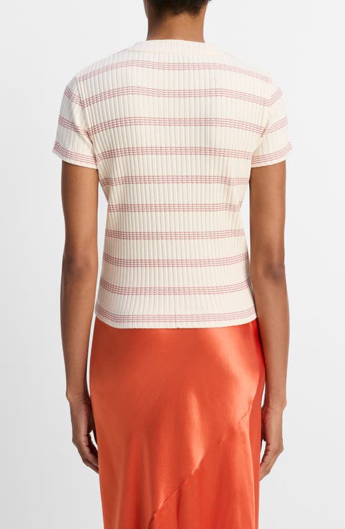 Vince Striped Short Sleeve Crew Top Oat Shell Combo