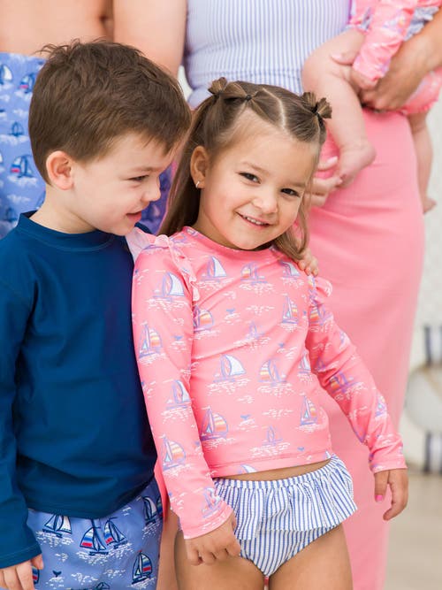 RUFFLEBUTTS RUFFLEBUTTS BABY/TODDLER GIRLS UPF50+ SUN PROTECTED SKIRTED FLUTTER LONG SLEEVE RASH GUARD BIKINI 