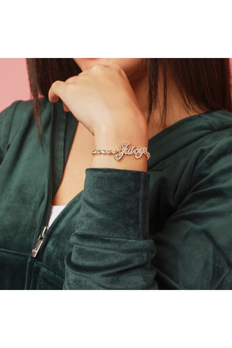 Crystal Tennis Bracelet with Signature Script Logo Charm, Alternate, color, Gold