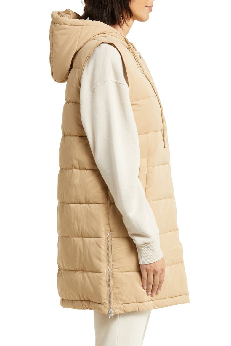 Long Hooded Puffer Vest, Alternate, color, TAN NOMAD