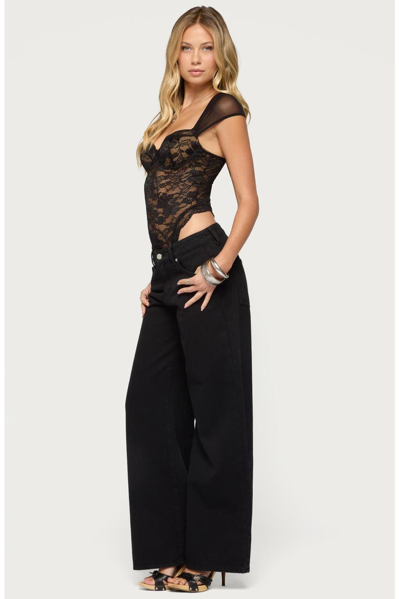 Gasha Lace Cupped Bodysuit, Alternate, color, BLACK