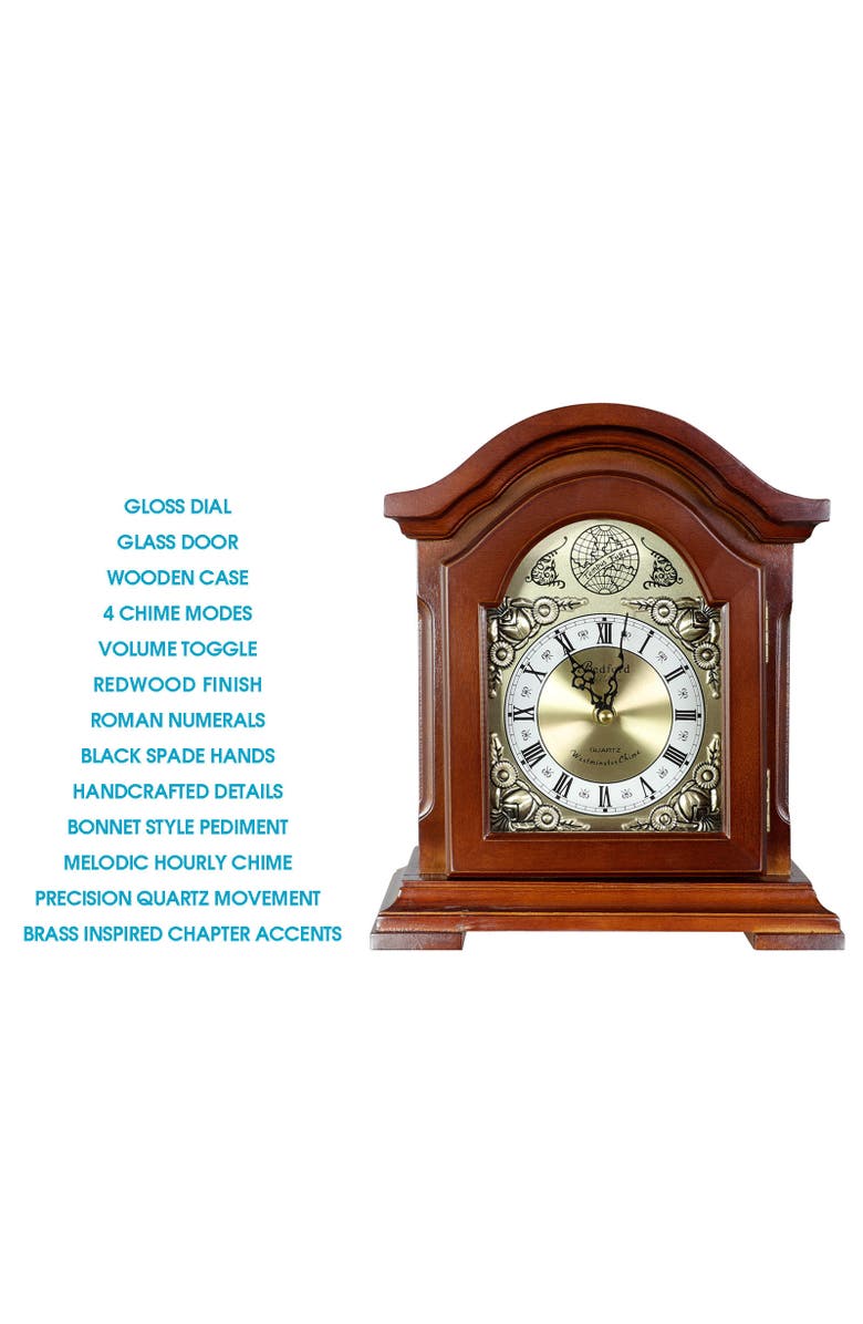 Bedford Clock Collection Mantel Clock with Chimes, Alternate, color, Redwood