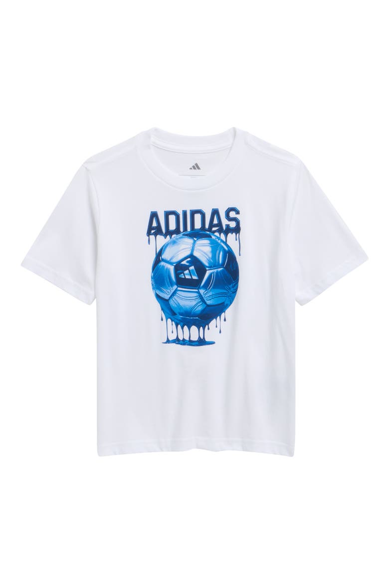 Kids' Soccer Drip Graphic T-Shirt, Main, color, WHITE WITH BLUE