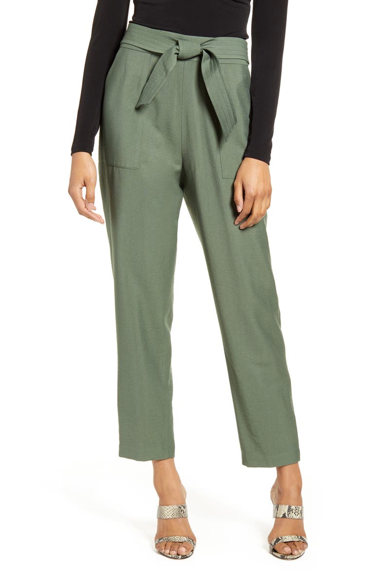 Tie Waist Utility Pants, Main, color, GREEN THYME