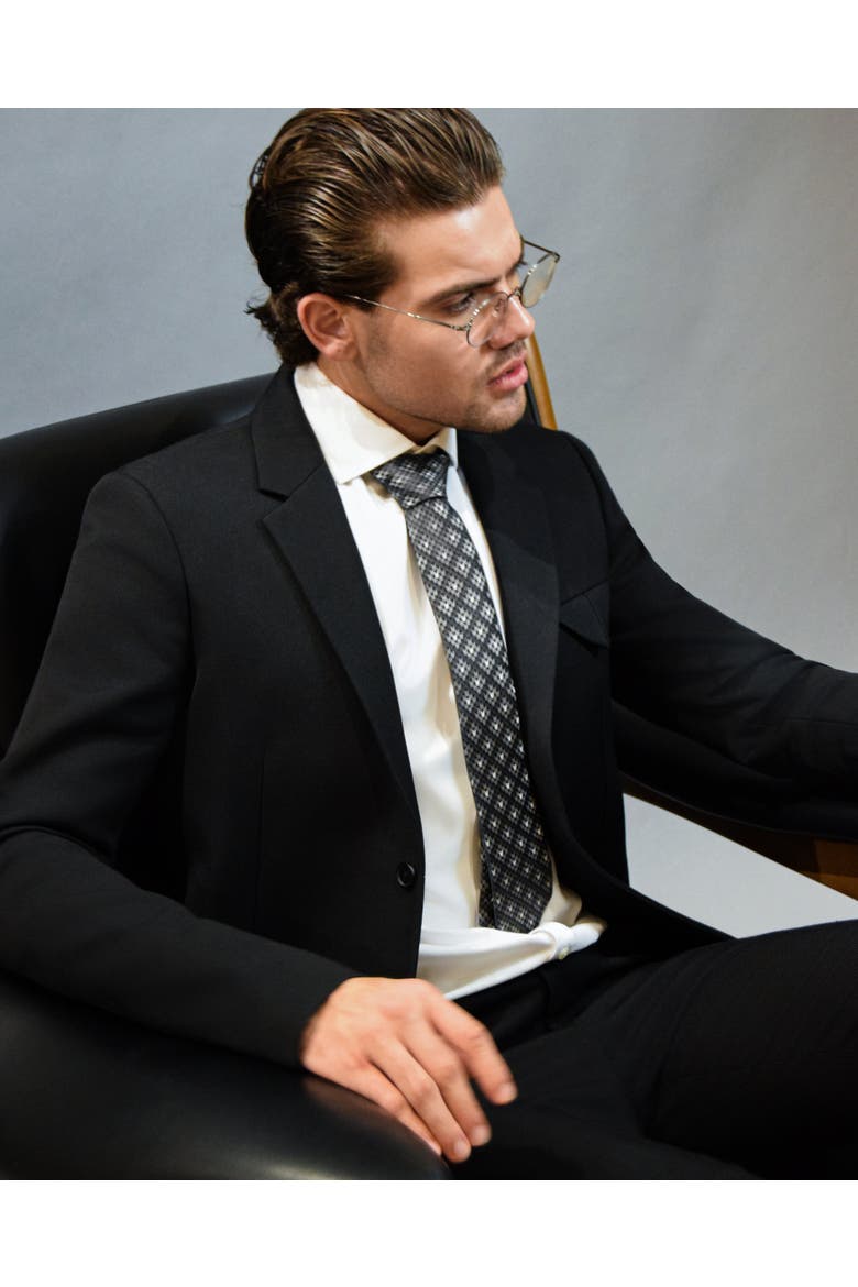 Houndstooth Mosaic Silk Jacquard Tie, Alternate, color, Charcoal