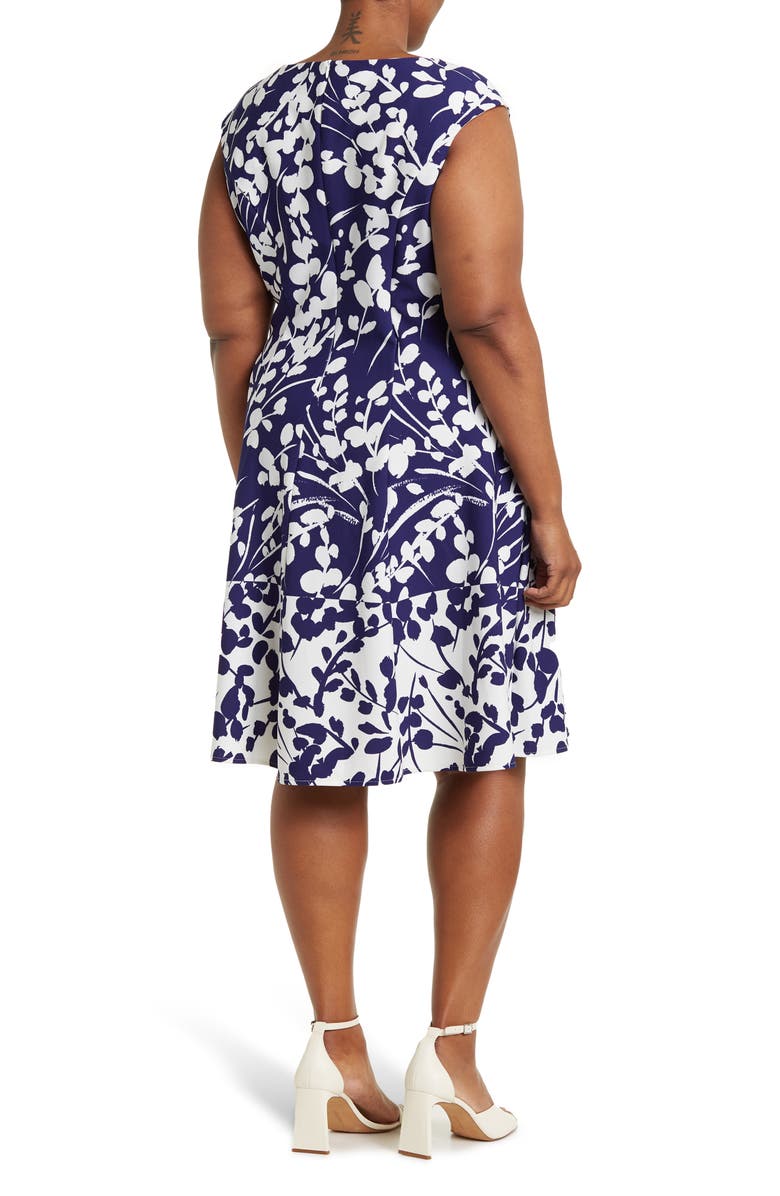 London Times Cap Sleeve Fit & Flare Dress, Alternate, color, Navy Ivory
