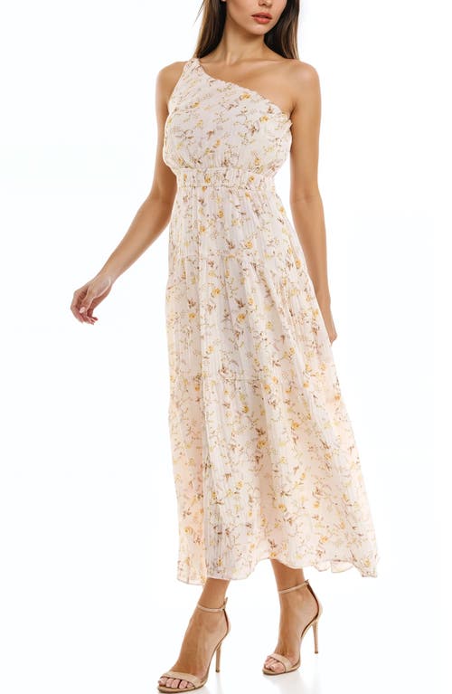Socialite One-shoulder Tiered Midi Dress In Yellow/taupe