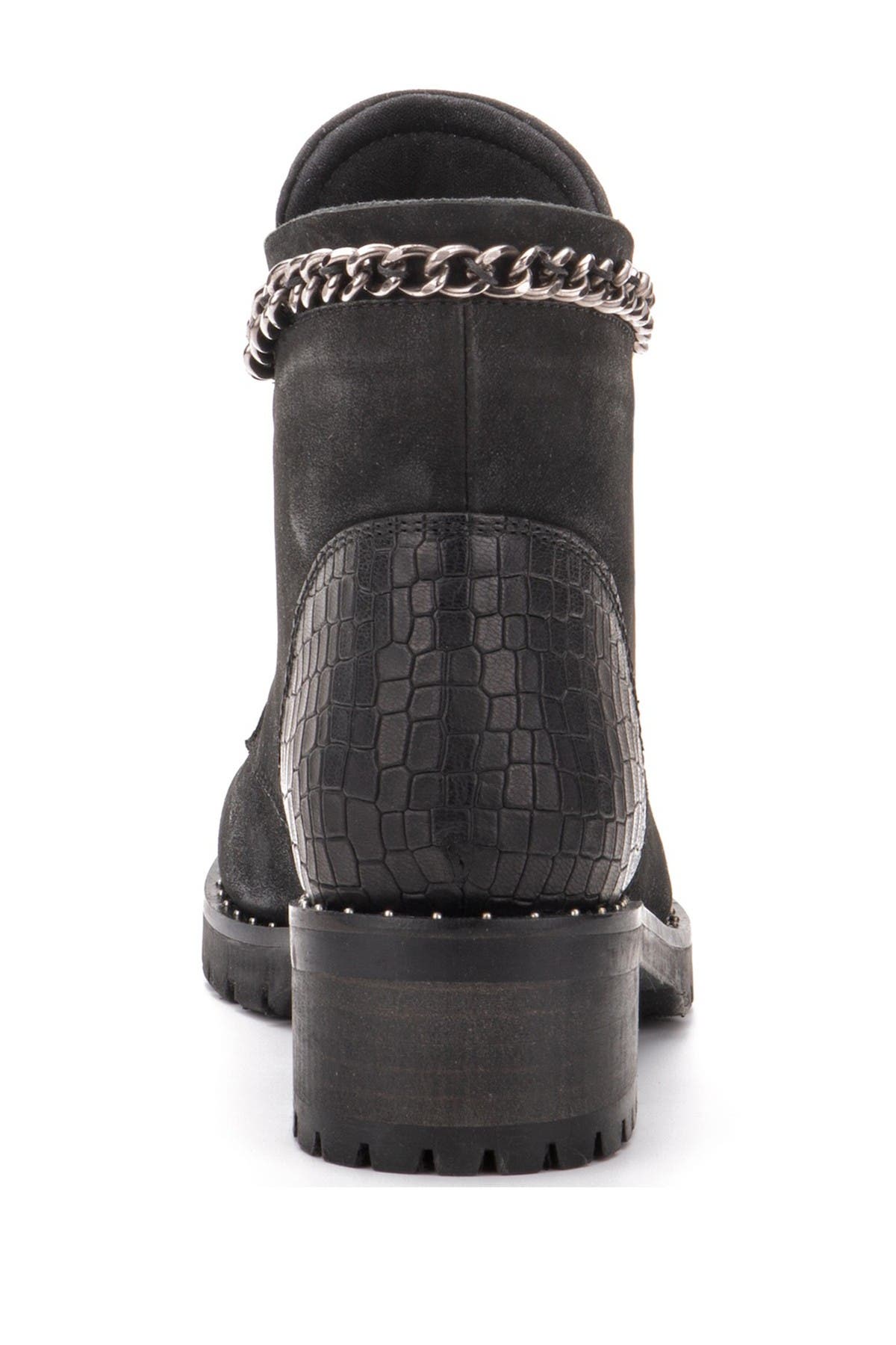 VINTAGE FOUNDRY Olga Chain Trim Leather Lace-Up Boot, Alternate, color, Black