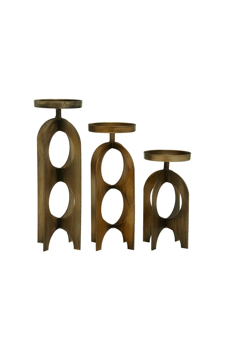VIVIAN LUNE HOME Goldtone Metal Handmade Pillar Candle Holder - Set of 3, Alternate, color, Gold