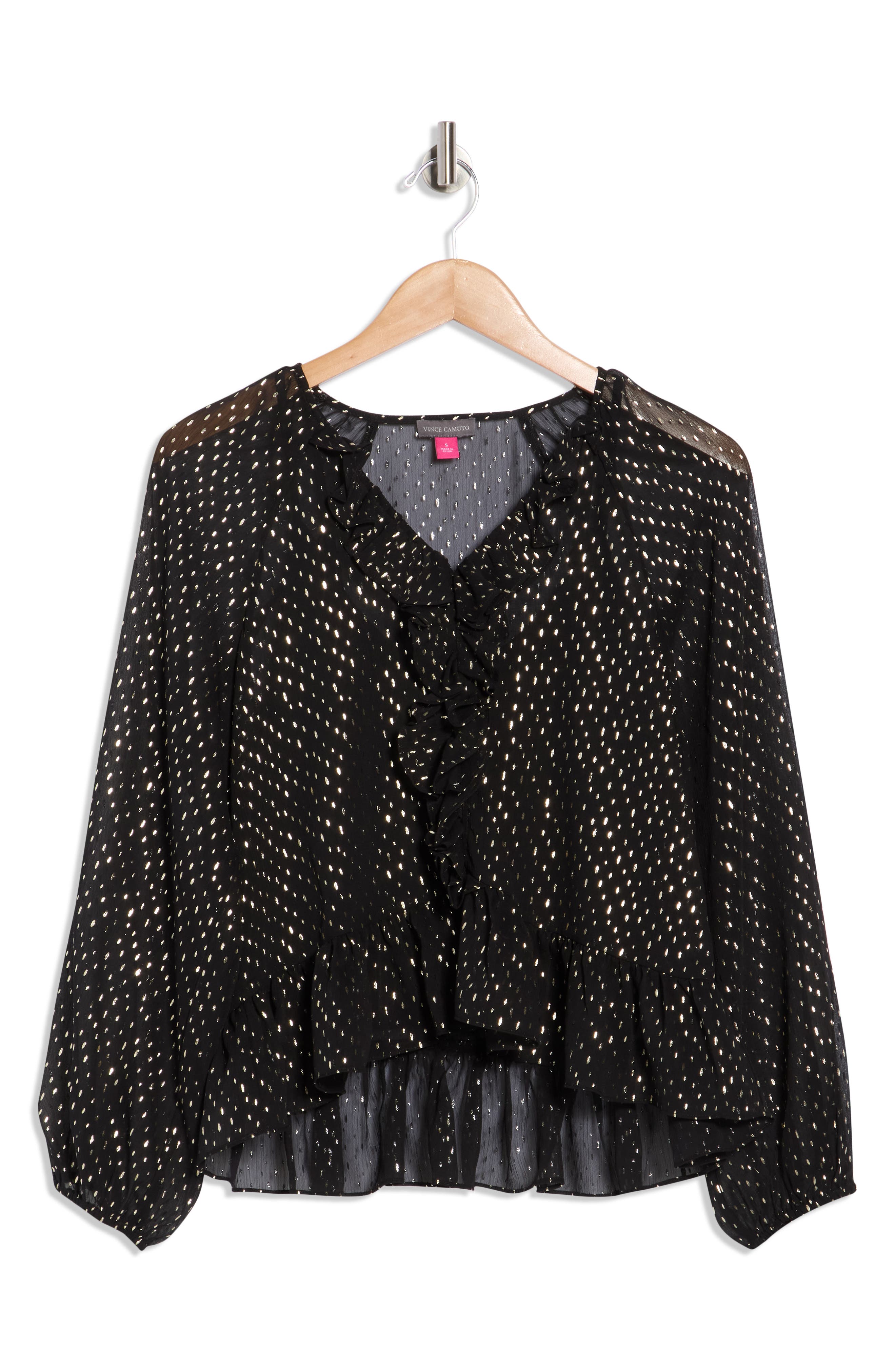 Vince Camuto Metallic Print Ruffle Sleeve Chiffon Top