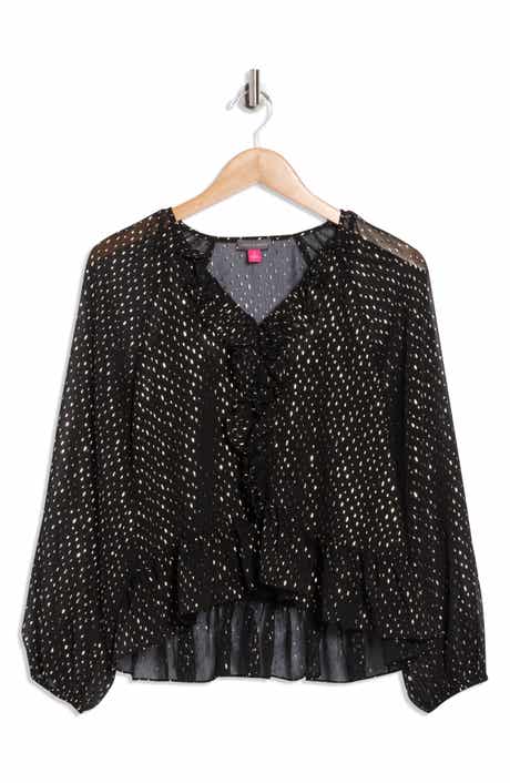 Vince Camuto Metallic Print Ruffle Sleeve Chiffon Top