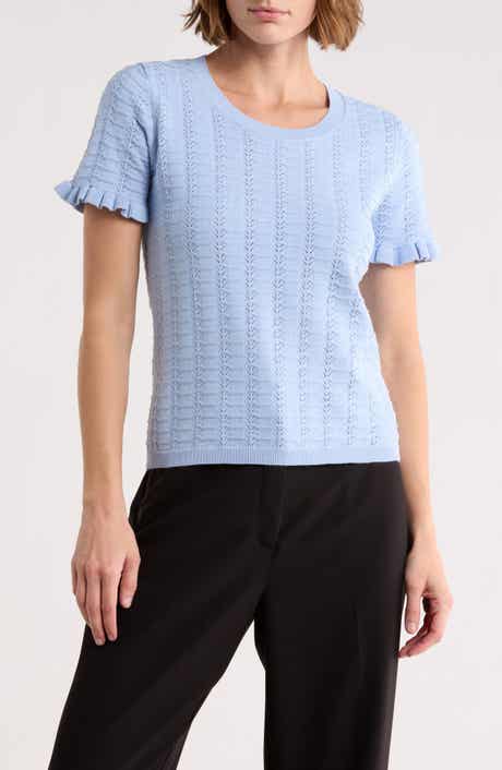 T Tahari Crewneck Pointelle Stitch Sweater