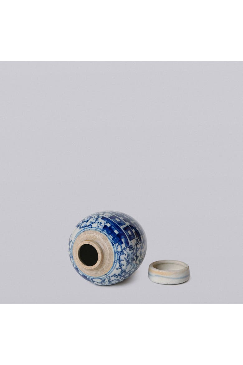 Porcelain Mini Double Happiness Round Jar, Alternate, color, Blue + White