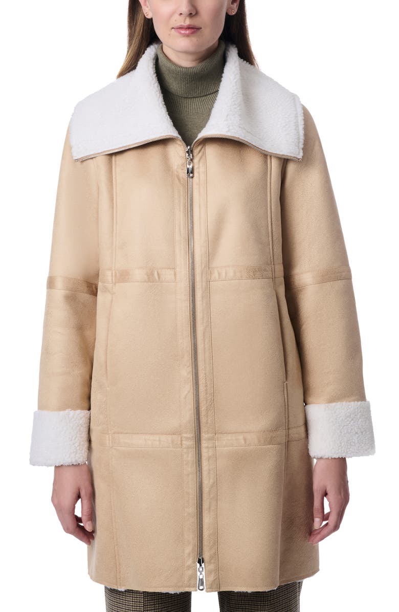 Bernardo Faux Leather & Faux Fur Reversible Coat, Alternate, color, Tan/ Cream