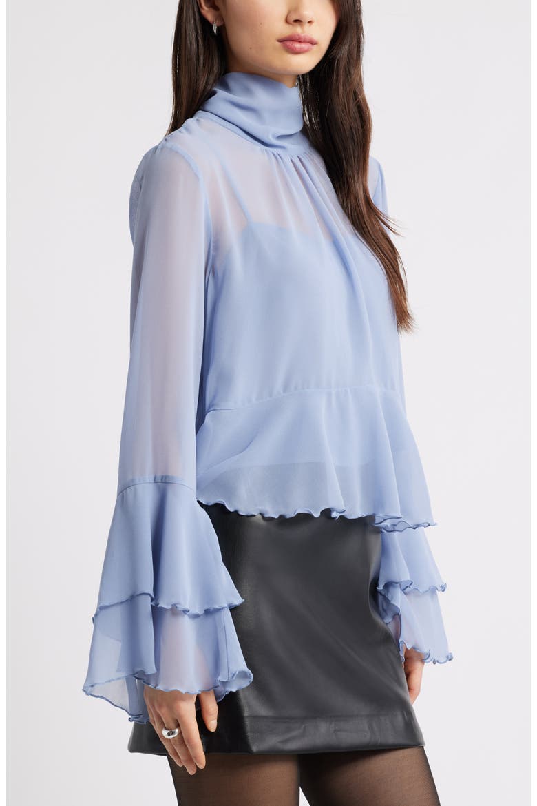 High Neck Chiffon Top, Alternate, color, BLUE UMBRA