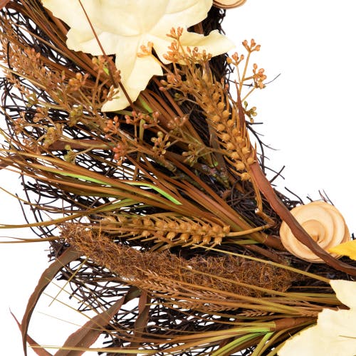 Northlight Cattail And Wheat Twig Artificial Fall Harvest Wreath In Brown