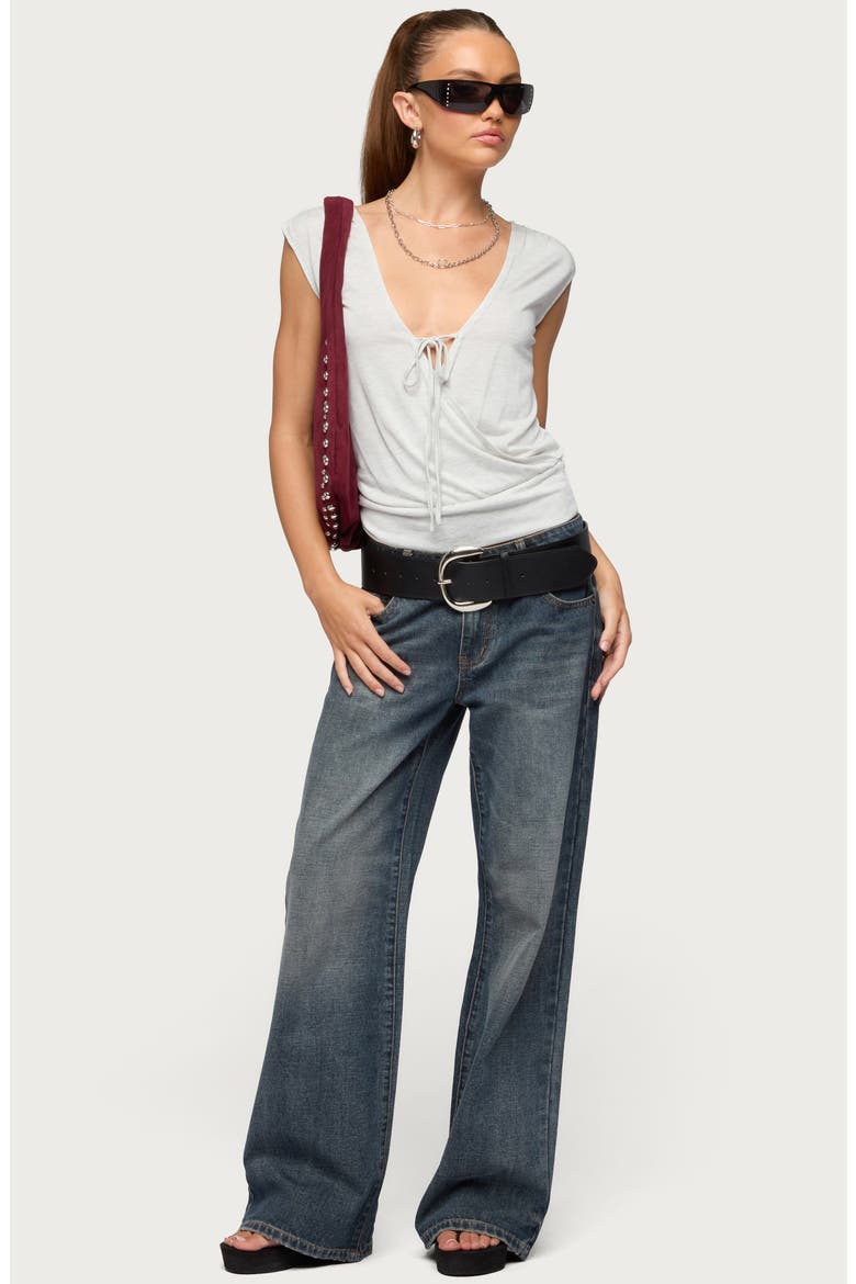 Tie Neck Wrap Top, Alternate, color, LIGHT-GRAY-MELANGE