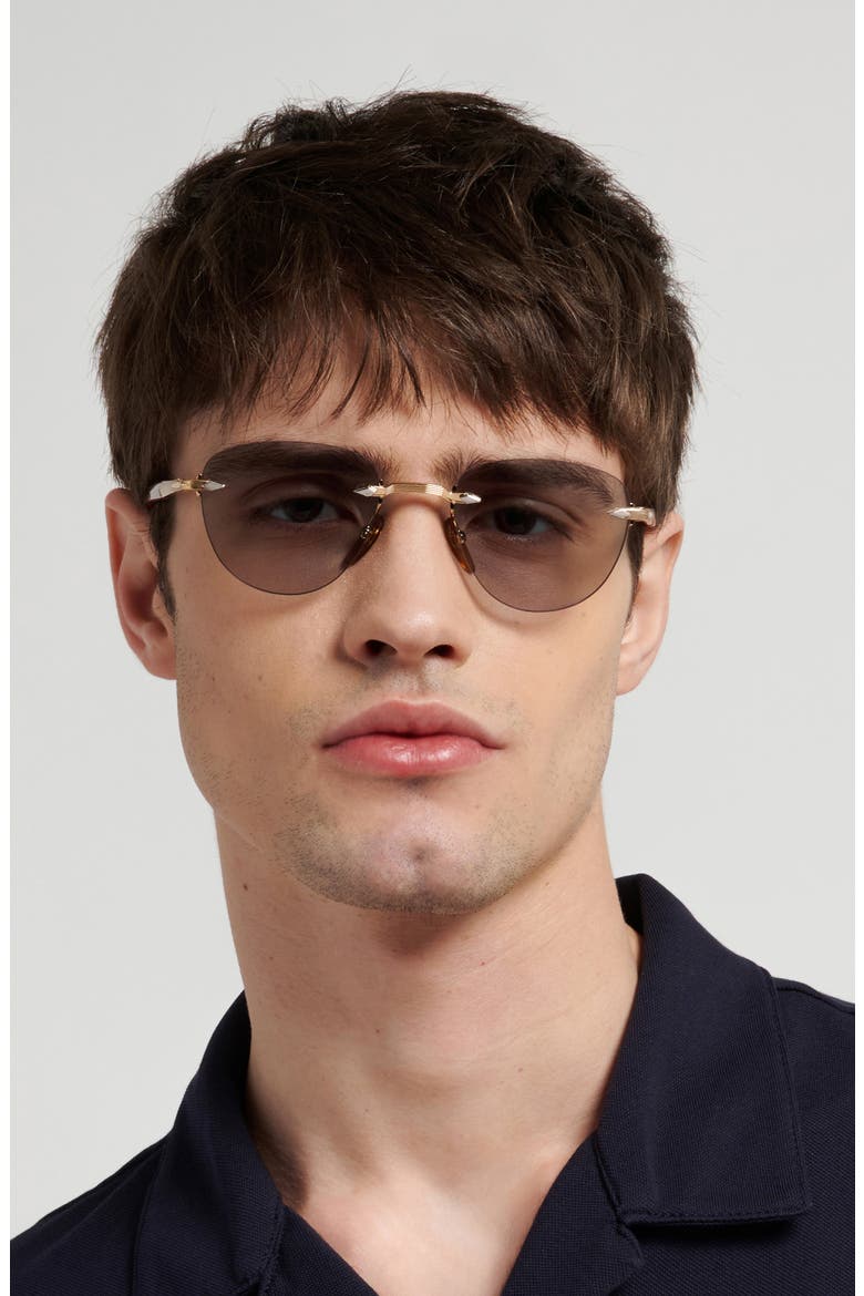 51mm Rimless Square Sunglasses, Alternate, color, GOLD BROWN HORN/ GRN FT AR